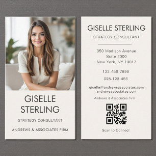 Carte De Visite Neutre Minimal QR Code photo Moderne