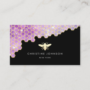 Carte De Visite nid d'abeille violet et logo de la fausse parties