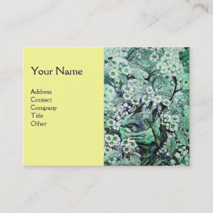 Carte De Visite NID D'OISEAU, monogramme, vert blanc jaune