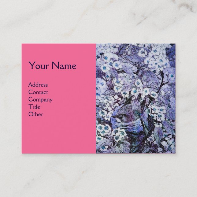 Carte De Visite NID OISEAU, monogramme, bleu blanc rose (Devant)
