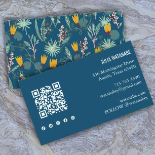 Carte De Visite Night Gardens Floral QR Code Social Media Chic