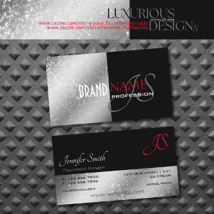 Carte De Visite Noble Black Red Silver Glittery Étoiles et initial