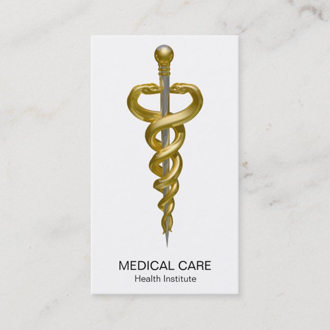 Carte De Visite Noble Classy Médicale Élégant Or Argent Asclepius (Devant)