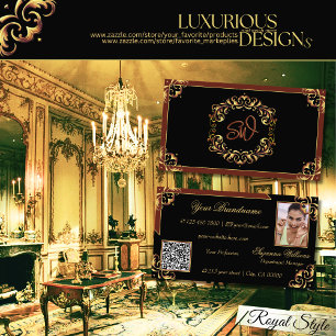 Carte De Visite Noble Noir Brown Or Monogramme Photo QR Code