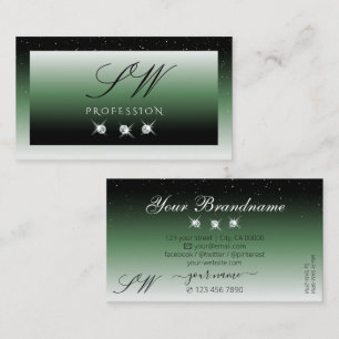Carte De Visite Noble noir vert Ombre étinceler Diamants Monogramm