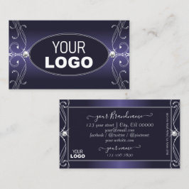 Carte De Visite Noble Ombre Bleu Ornate Sparkle Diamonds avec logo