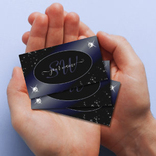 Carte De Visite Noble Parties scintillant Bleu Noir Étoiles Diaman