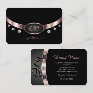 Carte De Visite Noble Rose noir or brillant Diamants avec initiale
