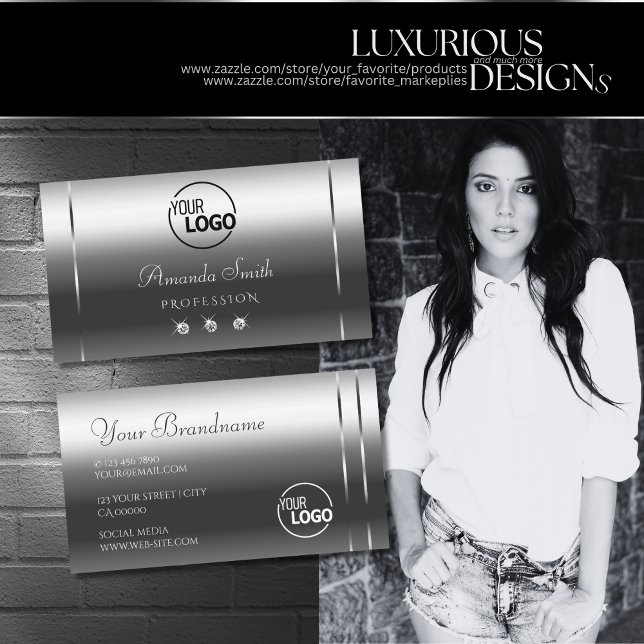 Carte De Visite Noble Shimmery Silver Sparkle Diamonds ajouter log (Créateur téléchargé)