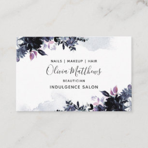 Carte De Visite Nocturne Floral Aquarelle Marine bleu gris foncé