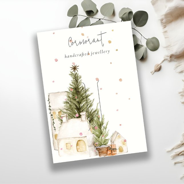 Carte De Visite Noël Arbre Maisons Logo Neige Porte-cheveux (Créateur téléchargé)