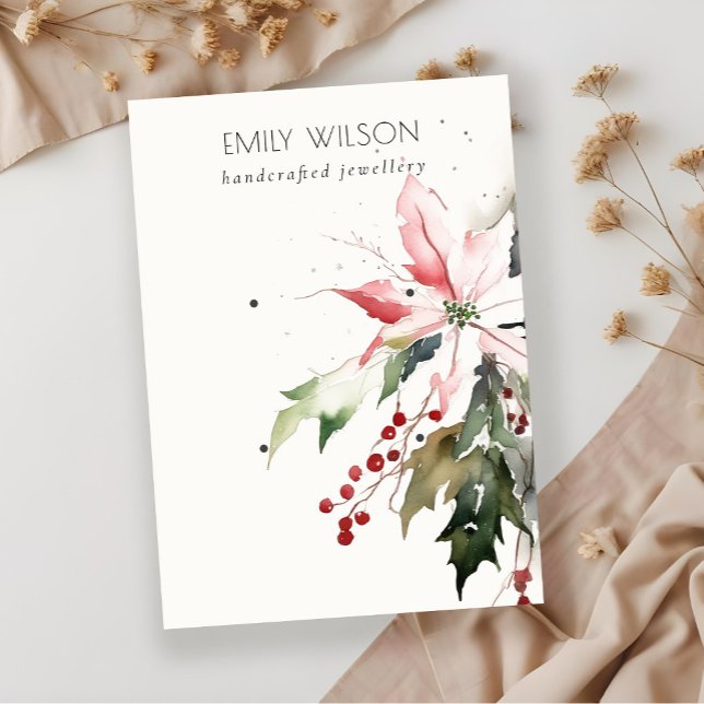 Carte De Visite Noël Berry Poinsettia Aquarelle 2 oreille (Créateur téléchargé)
