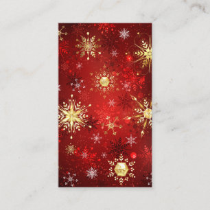 Carte De Visite Noël Golden Snowflakes sur Arrière - plan rouge