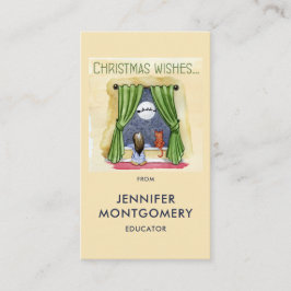 Carte De Visite Noël Souhaite Mignonne Enfant & Kitty Chat Noël