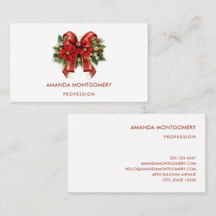Carte De Visite Noeud de Noël Rouge et Or Festif