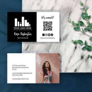 Carte De Visite Noir Ajouter Logo Code QR Photo Médias sociaux