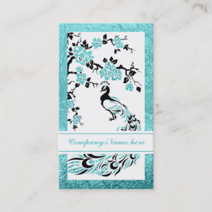 Carte De Visite Noir, aqua paon et fleurs de cerisiers
