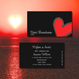 Carte De Visite Noir avec Magnifique Coeur Rouge Moderne Cute Simp