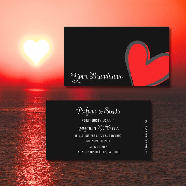 Carte De Visite Noir avec Magnifique Coeur Rouge Moderne Cute Simp (Créateur téléchargé)