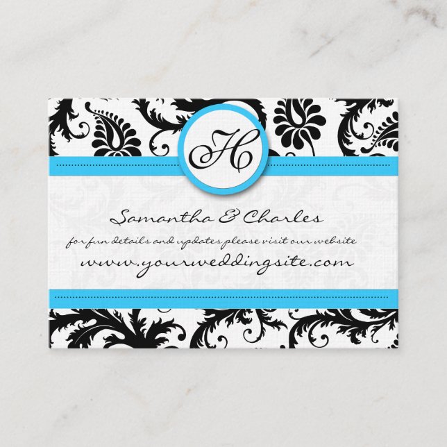 Carte De Visite Noir & Blanc Damask Bright Aqua Trim avec points (Devant)