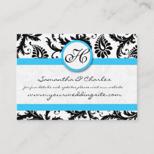 Carte De Visite Noir & Blanc Damask Bright Aqua Trim No Doses