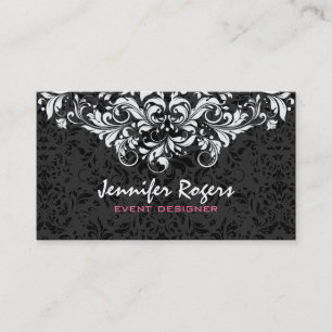 Carte De Visite Noir & Blanc Floral Damaches Concepteur d'événemen