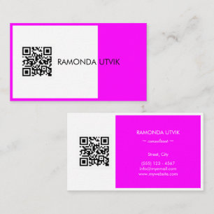 Carte De Visite Noir Blanc Magenta Élégant Moderne avec code QR