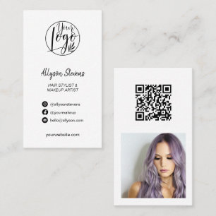 Carte De Visite noir blanc maquillage photo logo simple code qr