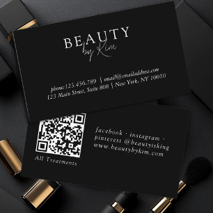 Carte De Visite Noir & Blanc Minimal Élégant, Salon QR Code