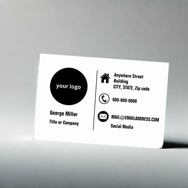 Carte De Visite noir blanc minimal professionnel rond logo (Créateur téléchargé)