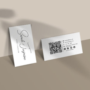 Carte De Visite Noir & Blanc Minimaliste Élégant Scannable Qrcode
