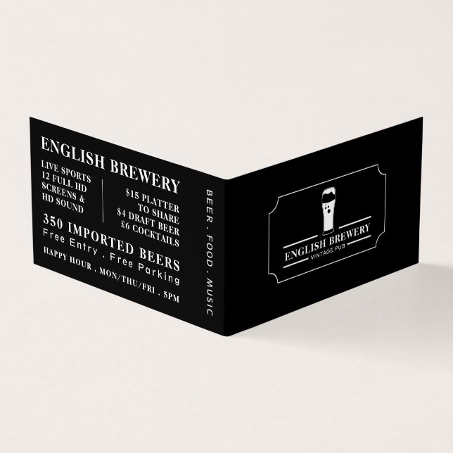 Carte De Visite Noir & Blanc moderne, Pub / Brasserie, Détail (Extérieur)