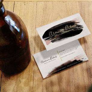 Carte De Visite Noir Blush Gold Aquarelle Calligraphie