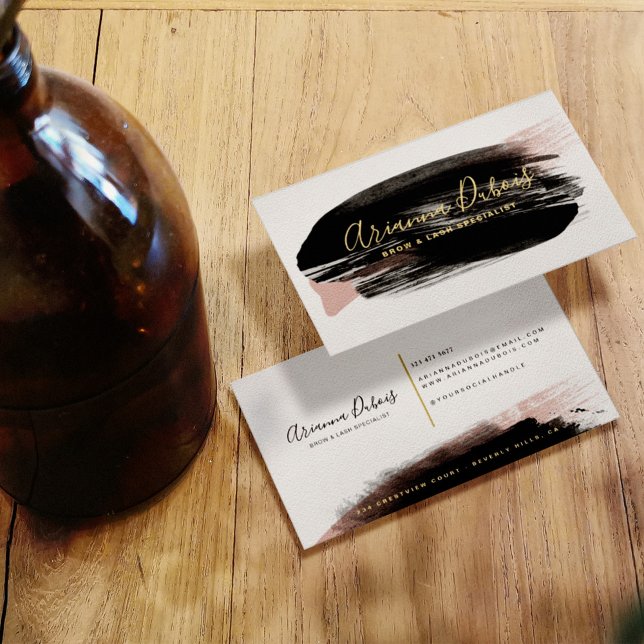 Carte De Visite Noir Blush Gold Aquarelle Calligraphie (Créateur téléchargé)