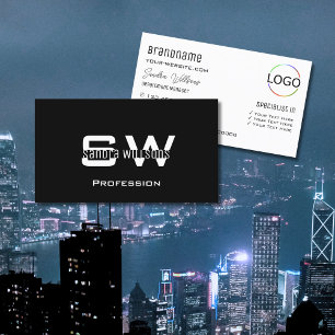 Carte De Visite Noir clair clair moderne avec Monogramme et Logo