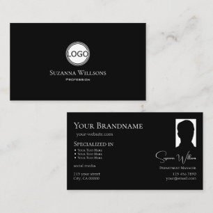Carte De Visite Noir clair classique avec logo et photo