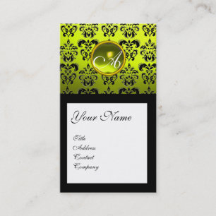 CARTE DE VISITE NOIR DAMASK CARRÉ YELLOW GEMSTONE MONOGRAM