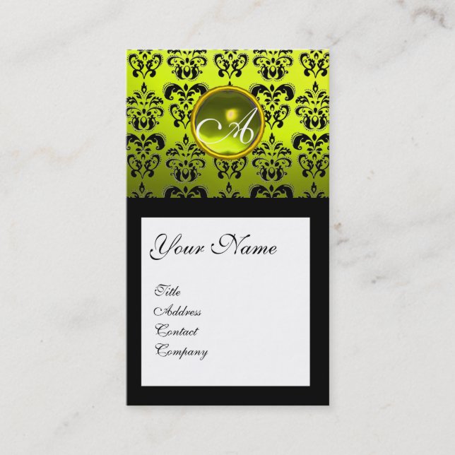 CARTE DE VISITE NOIR DAMASK CARRÉ YELLOW GEMSTONE MONOGRAM (Devant)