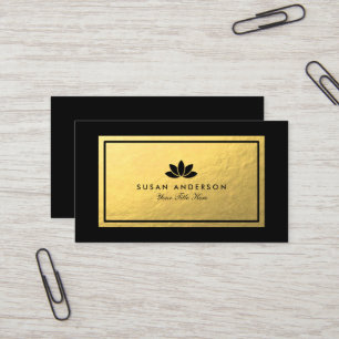 Carte de visite noir de fleur de Lotus de feuille