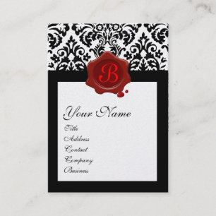 CARTE DE VISITE NOIR DOMMASQUE OR ROUGE SCEAU MONOGRAMME