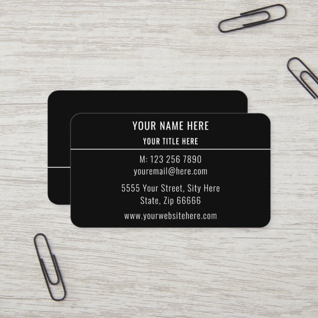 Carte de visite noir élégant faire votre propre de (Devant/Arrière en situation)