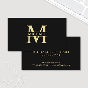Carte De Visite Noir élégant professionnel et or de monogramme