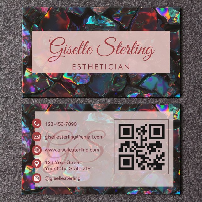 Carte De Visite Noir Esthétique Gemstone QR Code (Créateur téléchargé)