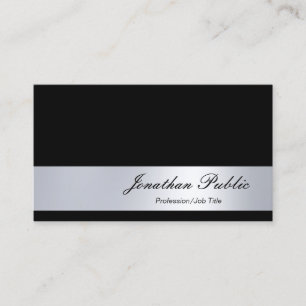 Carte De Visite Noir Et Argent Plain Moderne Italique Script chic