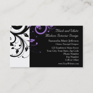 Carte De Visite Noir et Blanc avec Accent de Tourbillon Violet