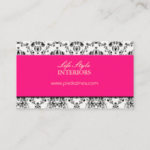 Carte De Visite Noir et blanc Damask/Accent rose vif