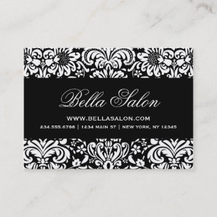 Carte De Visite Noir et blanc Élégant Damas Floral