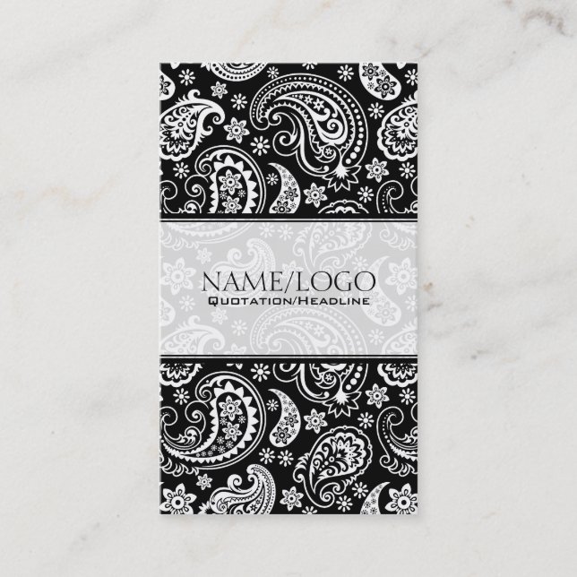Carte De Visite Noir et blanc Retro Paisley Motif 2 Design (Devant)