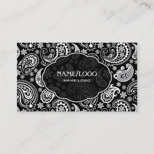 Carte De Visite Noir et blanc Retro Paisley Motif 3 Design (Devant)