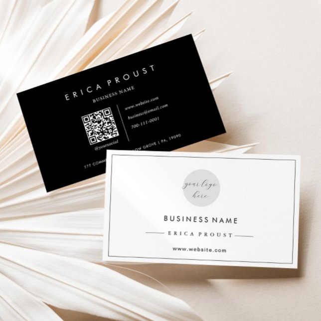 Carte De Visite Noir et blanc Simple Moderne Qr Code (Créateur téléchargé)